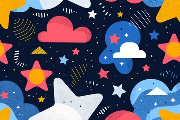 Fototapeta premium Colorful abstract cloud and star pattern on dark background