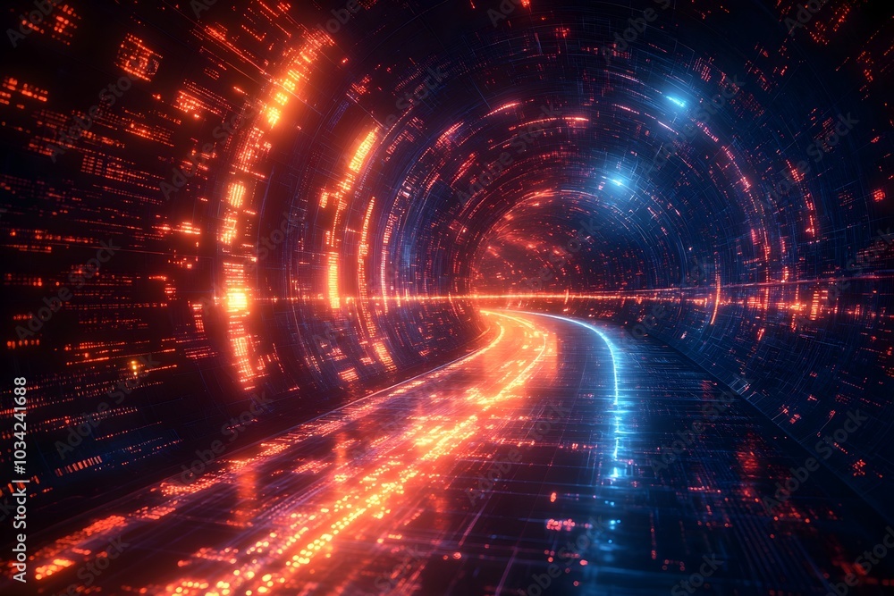 Poster cinematic digital space highlighting the future of technological innovation quantum computing crypto