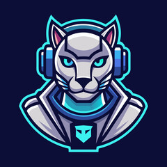 simple line robot puma gaming mascot logo isolated