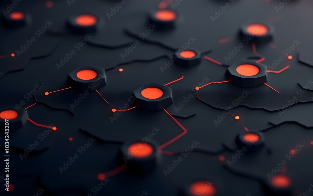 Poster sleek and futuristic digital backdrop with nested polygon structures luminescent control panels and 