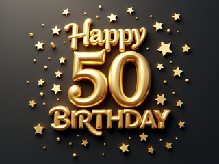 Happy 50th birthday gold greeting background. 3D Rendering