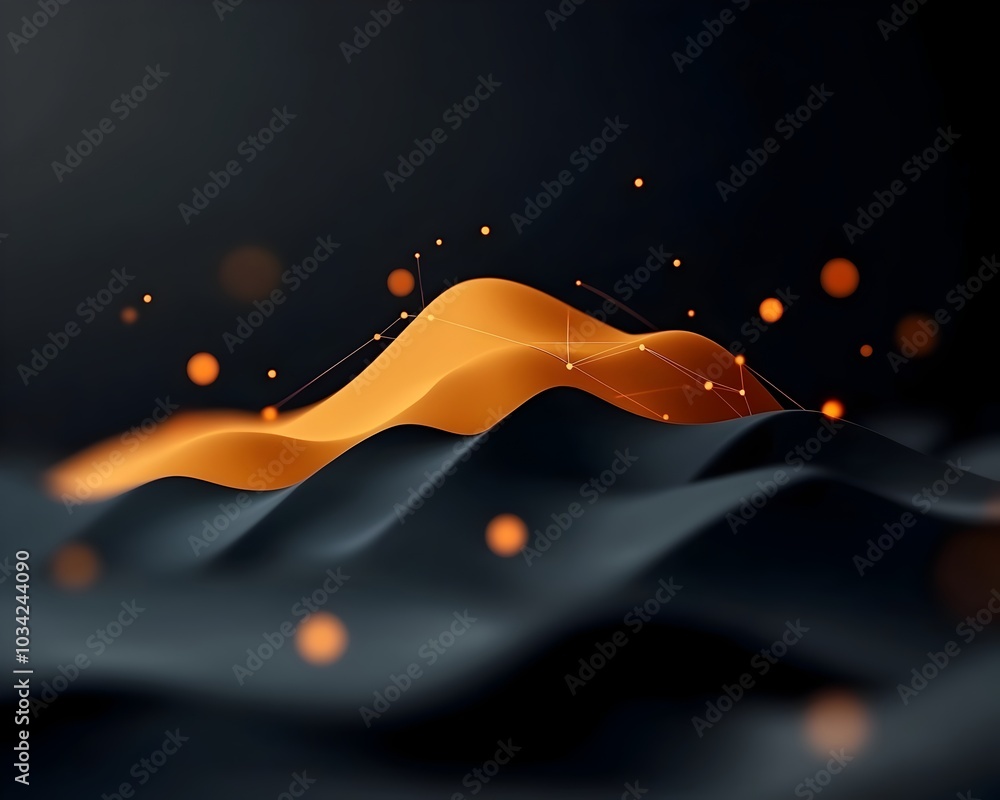 Poster sleek and futuristic digital backdrop featuring luminescent wireframe constructs undulating data vis