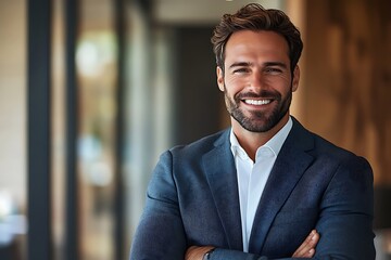 Successful Businessman Smiling Confidently Indoors