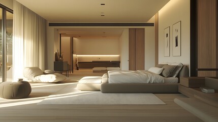 Fototapeta premium Bedroom and living room. 