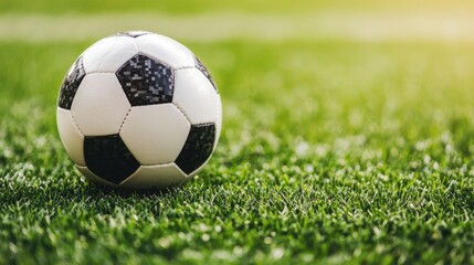 Fototapeta premium Soccer ball on green grass field, ideal for sports-related themes.