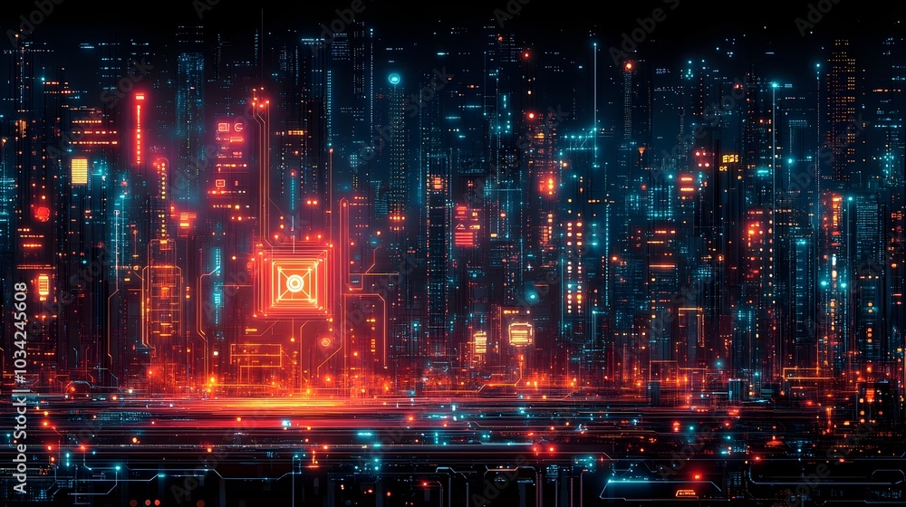 Poster vibrant digital backdrop showcasing the power of ai powered automation intelligent algorithms and da