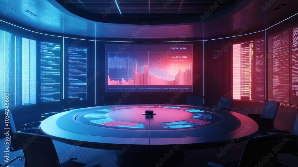 Poster high-tech command center with data displays and futuristic ambience