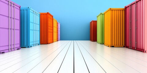 Colorful Shipping Containers on White Wooden Floor