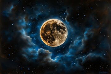 Obraz premium Soft watercolor painting of stars under a New Moon sky, with subtle blues blending into black