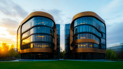 3d Business building with rounded edges
