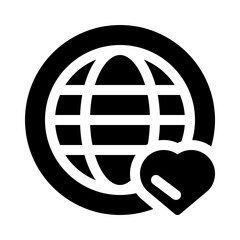 Heart with Globe glyph icon