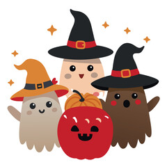 Ghosts in Witch Hats. A trio of friendly ghosts wearing witch hats, bringing Halloween magic and fun to any design!