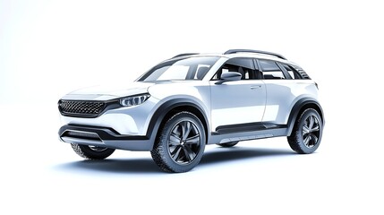 Fototapeta premium Back view of a generic and unbranded car isolated on a white background