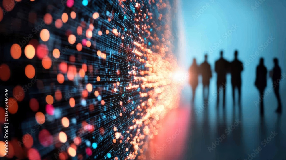 Poster a team of security professionals analyzing data on a screen, identifying potential risks and vulnera