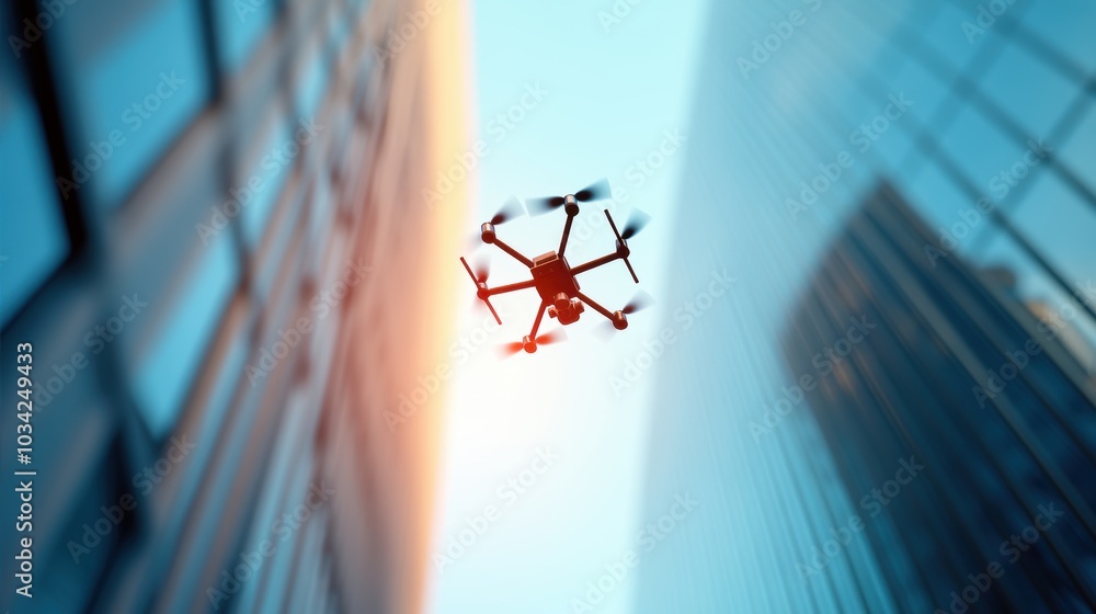 Wall mural a drone with a camera, surveying the perimeter of a building, enhancing physical security measures.