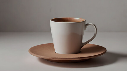 Coffee mug hot drink paper cup icon illustrated cinnamon and saucer wooden table realistic ove background