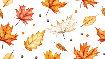 Fototapeta premium Whimsical Pattern of Autumn Leaves: A Vibrant Celebration of Fall's Natural Beauty