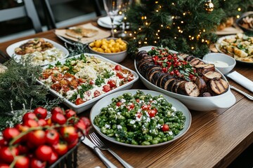 Fototapeta premium A table spread with delicious food, perfect for a holiday gathering.