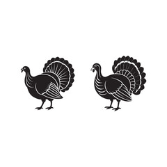 set of turkey silhouette vector, black and white silhouette, vector and illustration, black and white