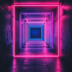 Fototapeta premium A vibrant neon-lit tunnel with geometric patterns creating a futuristic ambiance.