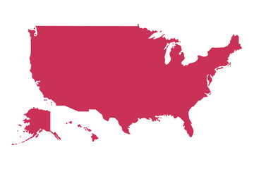 Fototapeta premium Colour map of the USA. The outline of the USA with a fill. Pink map.