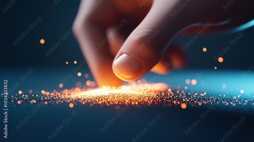 Poster a programmer writes code, their fingers leaving trails of light, each line of code creating a new el