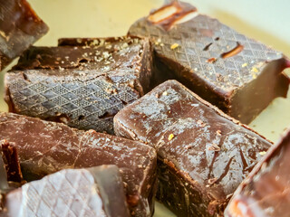 Delicious dark chocolate pieces arranged attractively for dessert lovers.