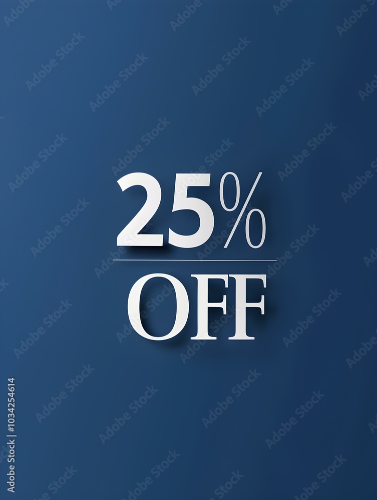 Wall mural white '25% off' promotional sign on a navy blue background