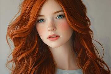 Portrait of a woman with radiant skin and freckles, soft blue eyes, and natural beauty, highlighting youthful glow and effortless elegance