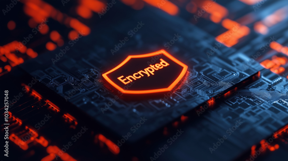 Poster encrypted digital shield symbolizing data security and protection