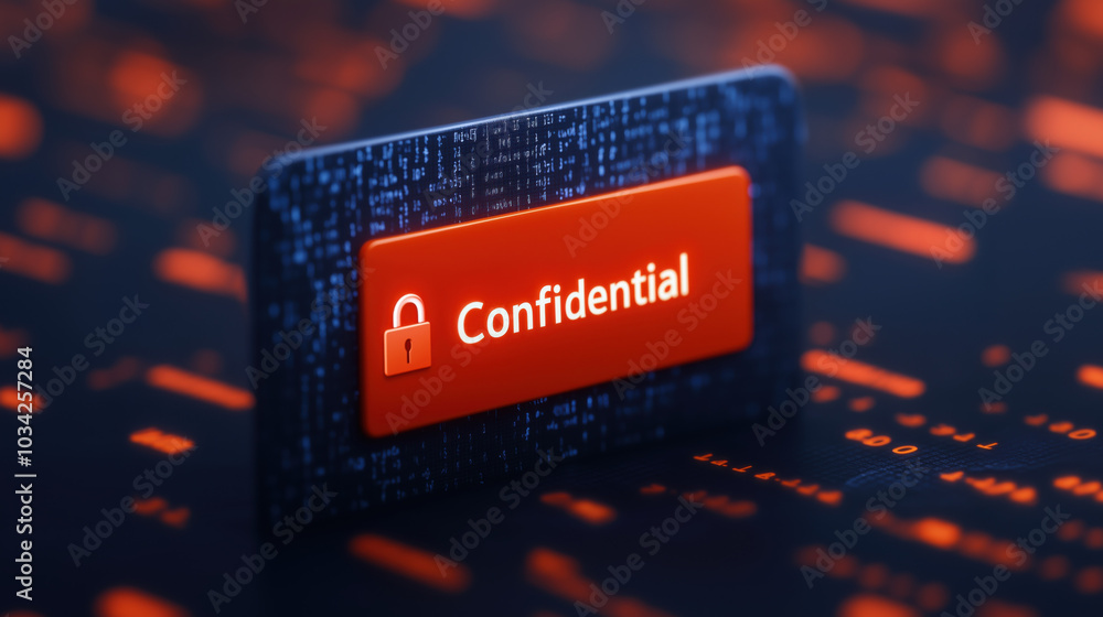 Poster confidential file folder with padlock symbol, representing data security