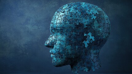 A 3D human head composed of interconnected puzzle pieces, symbolizing the mind and mental health