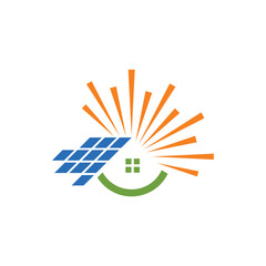 Abstract solar energy and home logo design. Sun, Solar panel and house logo design.