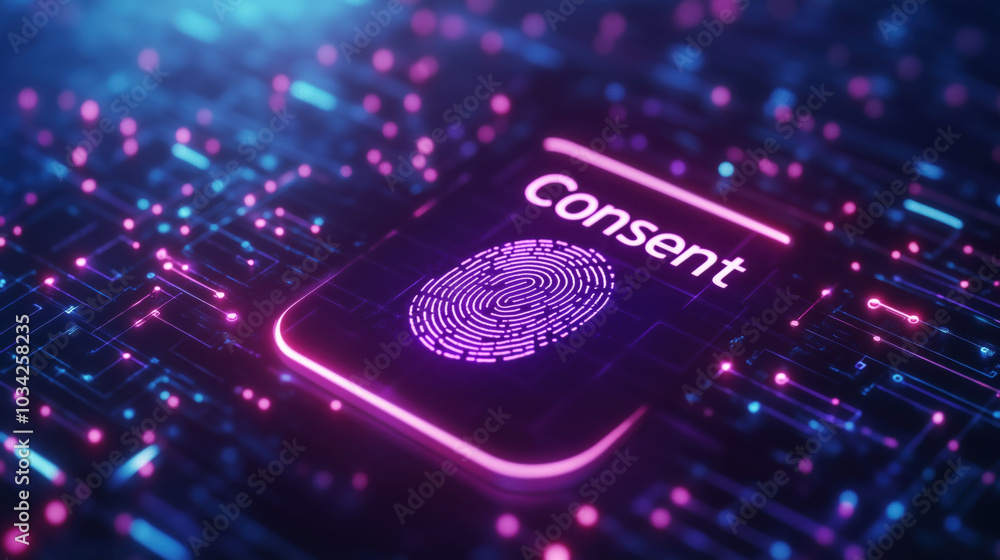 Aufkleber digital concept showing fingerprint with consent text, symbolizing security