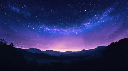 Fototapeta premium A cosmic, holographic galaxy with shades of purple and blue, glowing under a night sky