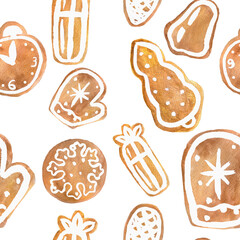gingerbread Christmas tree candy Christmas baking holiday cookies with icing watercolor composition isolated on white background base for cards textile tableware