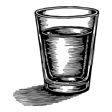recommend clip art: Glass of Water with Shadow in Elegant Black and White Outline Line Art Drawing