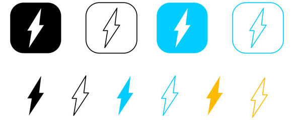 Flash thunder power icon, flash lightning bolt icon with thunder bolt - Electric power icon symbol - Power energy icon sign in filled, thin, line, outline and stroke style for apps and website.