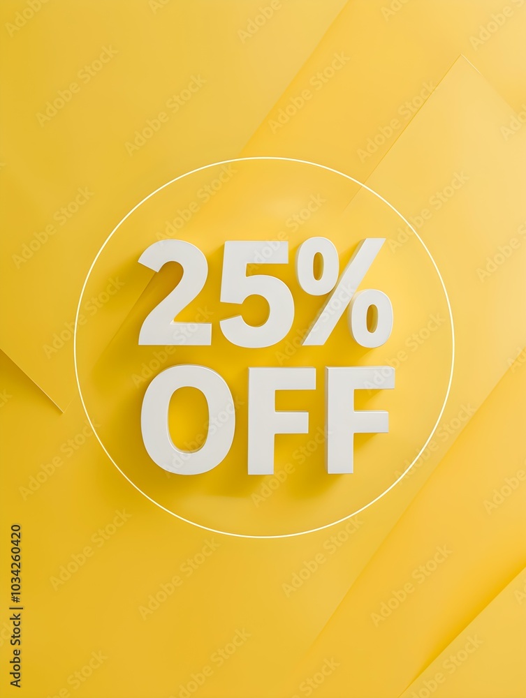 Wall mural white '25% off' promotional sign on a yellow background