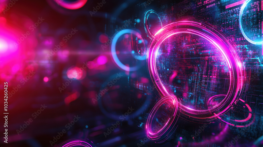 Poster vibrant abstract 3d geometry of intertwined rings and shapes creates dynamic visual experience