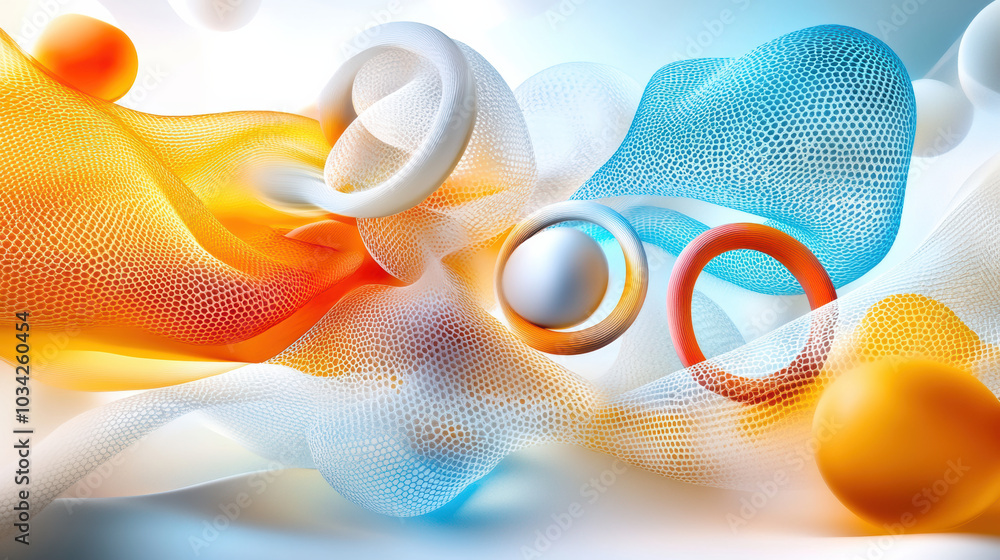 Poster dynamic abstract 3d geometry with intertwined rings and shapes evokes creativity