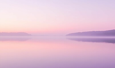 Obraz premium Pink sky, calm lake, misty trees.