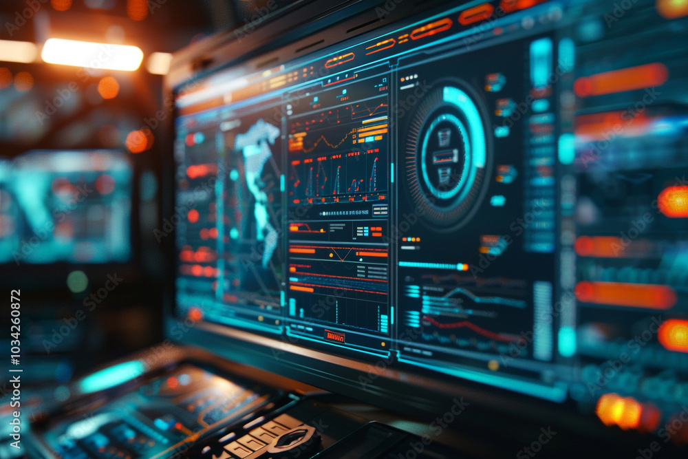 Poster computer screen with futuristic interface