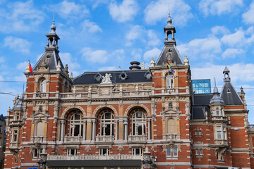 Obraz premium Architectural details of neo-renaissance style facade of International Theater Amsterdam – ITA on Leidseplein (1894). Amsterdam, The Netherland. 