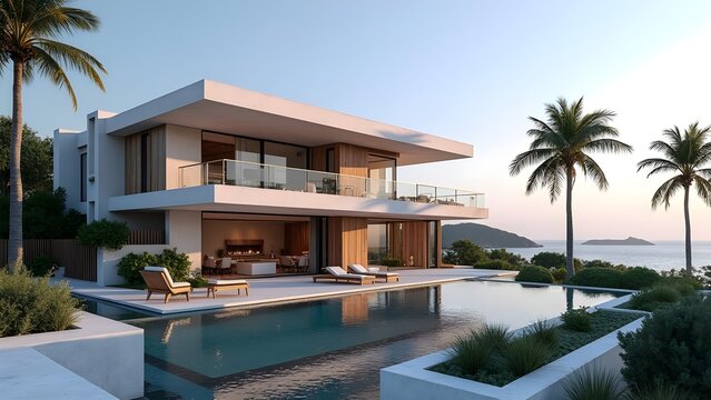 Beachside luxury house scene of modern contemporary