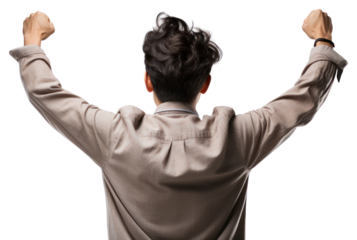 PNG Young asian man cheering open arms adult back white background.