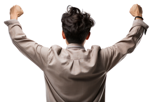 PNG Young asian man cheering open arms adult back white background.