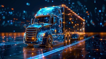 Truck. Logistics and distribution vector color wireframe mesh.Logistics low poly art illustration.Vehicle, transport delivery, cargo logistics concept. Freight transport, international delivery