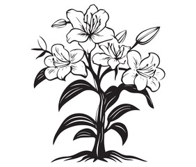 Tree with flowers. Lily flower tree outline vector