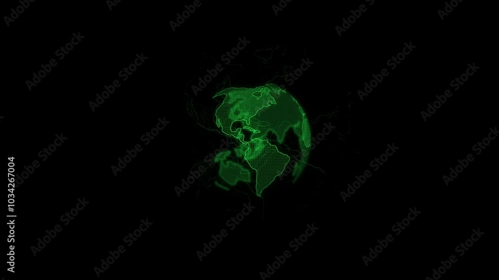 Poster digital technology earth plane.t globe with shining continents. graphic motion of globe rotating on 
